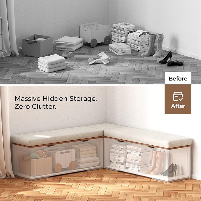 L Shape Corner Bench with Storage, Breakfast Nook Bench, 63" L-Shaped Kitchen Nook Seating, Hidden Flip-Top Storage Compartments for Entryway, Dining Room, Hallway, Cloakroom, w/Grey Cushion