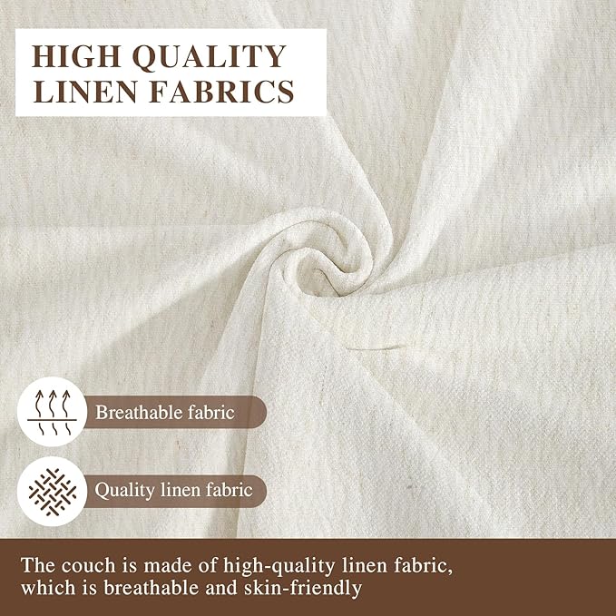 Cloud Sectional Couches, Comfort Linen Loveseat Modular Sofas with Wide Deep Seat, Down Filled Modern Upholstered Sofa Couch for Living Room, Apartment,Cream White