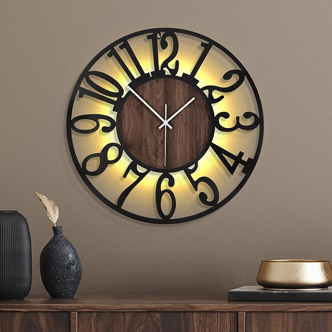 20 Inch Large Metal Wall Clock with Voice and Light Sensor Night Light, Glow in The Dark Non-Ticking Silent Battery Operated Decorative Oversized Wall Clock for Bedroom Living Room Decor