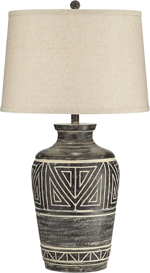 John Timberland Miguel Rustic Southwestern Style Table Lamp 32" Tall Earth Tone Jar Linen Fabric Drum Shade Decor for Living Room Bedroom House Bedside Nightstand Home Office Entryway Reading
