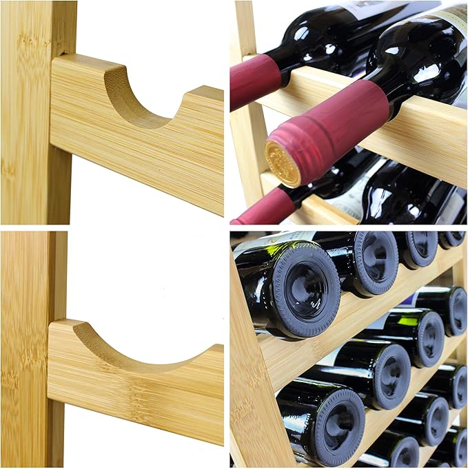 SMIBUY Bamboo Wine Rack, 28 Bottles Display Holder with Table Top, 7-Tier Free Standing Storage Shelves for Kitchen, Pantry, Cellar, Bar (Natural)