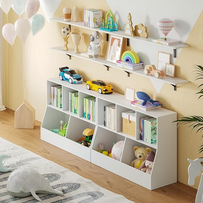 DINZI LVJ Long Wall Shelves, 47.3Inch Wall Mounted Shelves Set of 2, Extra Large Floating Storage Ledges with Sturdy Metal Brackets for Living Room, Bathroom, Bedroom, Kitchen, White