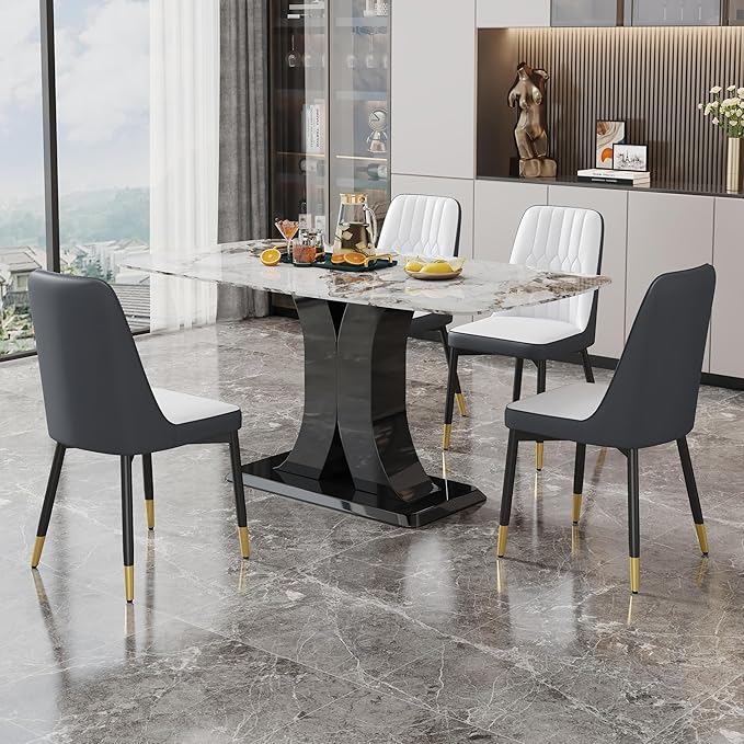 Dining Chairs Set of 2，Modern Dining Chairs, Equipped with PU Leather Backrest Cushions and Black Metal Legs, Suitable for Restaurants, Kitchens, and Bedrooms Dining Room Chairs