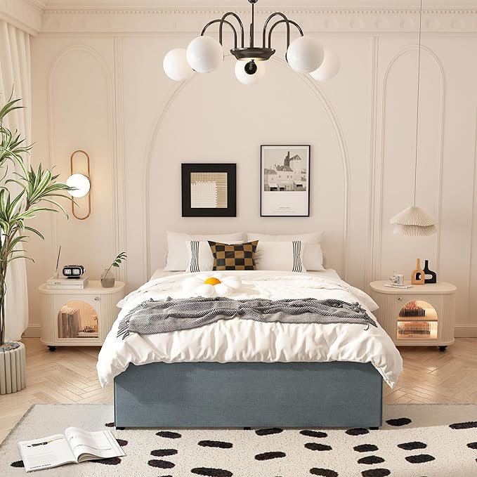 18 Inch King Bed Frame with Fabric Cover, Heavy Duty King Platform Bed Frame Support Up to 3000 lbs, Easy Assembly, Noise Free, Black