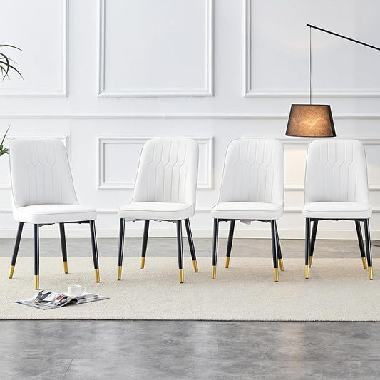 Dining Chairs Set, Modern Dining Chairs, Equipped with PU Leather Backrest Cushions and Black Metal Legs, Suitable for Restaurants, Kitchens, and Dining Room Chairs (White, Set of 8)