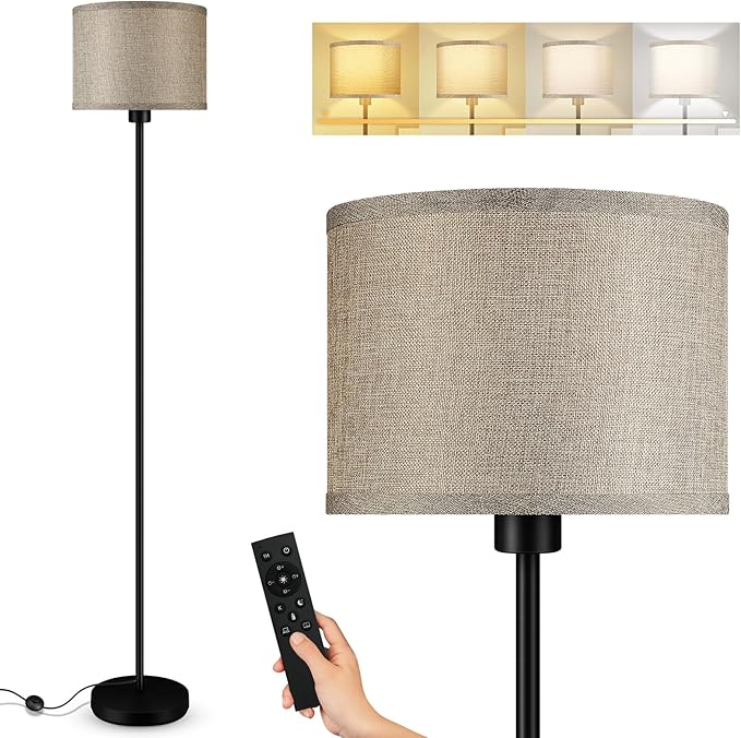 Floor Lamps for Living Room, Stepless Dimmable Floor Lamp with Remote, 2700K-6500K Colors Temperature & Brightness Adjustable,10W/1200LM Jute LED Floor Lamp, Modern Standing Lamp for Bedroom/Office