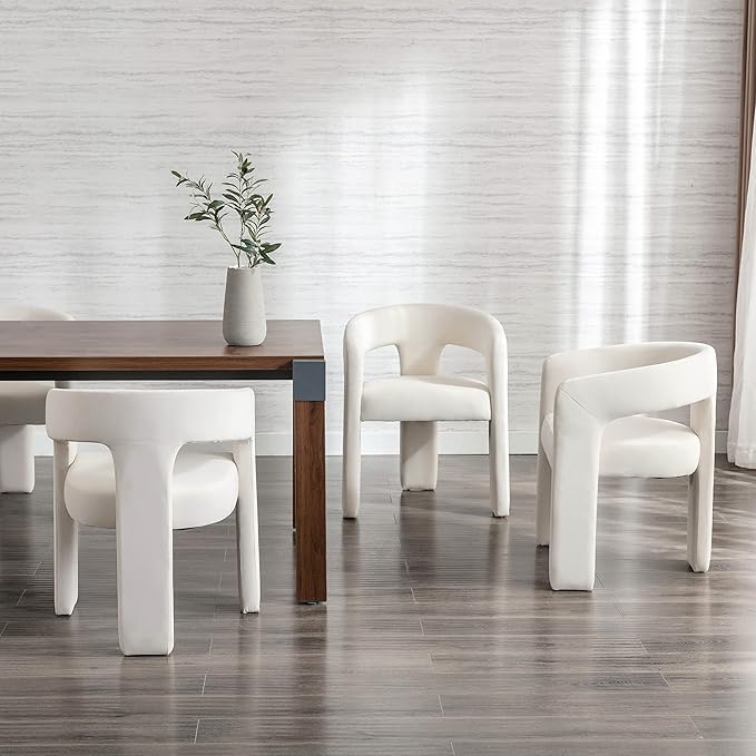 Modern Barrel Dining Chairs Set of 2, Velvet Upholstered Accent Side Chair with Arms Comfy Makeup Vanity Chairs, Dining Living Room Kitchen Chairs, Beige