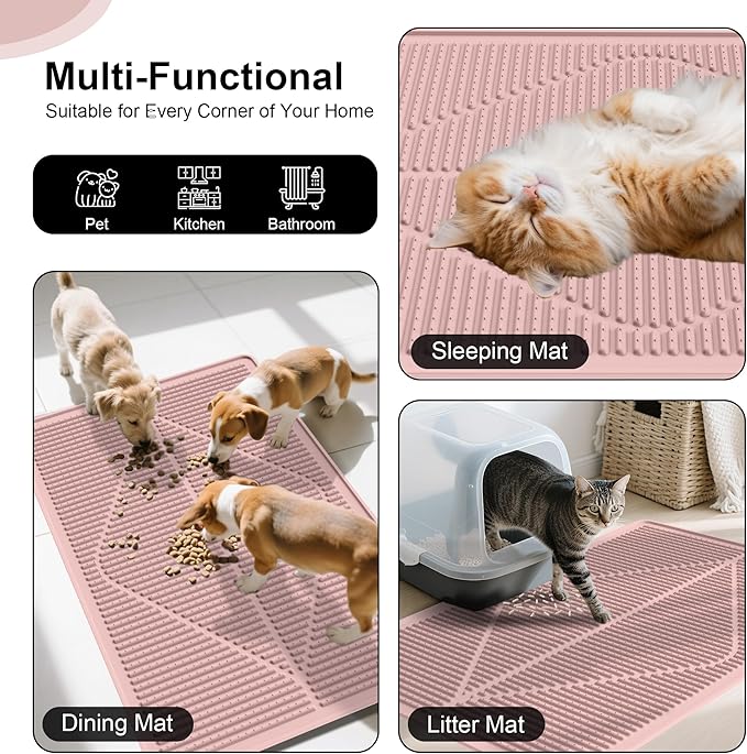 Mofason Cat Litter Mat XXL - Waterproof Kitty Litter Box mat for Floor - Extra Large Pet Trapping Litter Rug Pad - Silicone Cat Supplies & Accessories for Indoor Cats (38" x 25") -Pink
