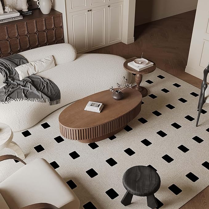 47.2" Oval Coffee Table with Storage, Fluted Coffee Table with Solid Wood Veneered, Mid Century Modern Wooden Center Table, Accent Tea Table for Living Room Apartment, Walnut