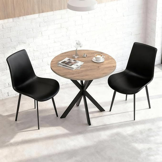 31.5" Round Dining Table and Chairs Set for 2, Small Dining Table Chairs Set Space-Saving, Round Table Set with Upholstered Chairs for Kitchen Dining Room Apartment(Natural + Black)