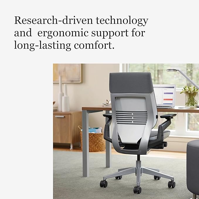 Steelcase Gesture Office Chair - Ergonomic Work Chair with Wheels for Carpet - Comfortable - Intuitive-to-Adjust for Desk - 360-Degree Arms - Graphite Gray Fabric