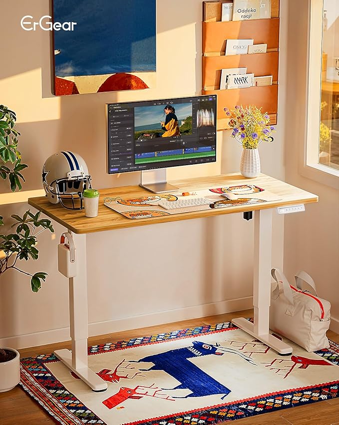 ErGear Height Adjustable Electric Standing Desk, 40 x 24 Inches Sit Stand up Desk, Small Memory Computer Home Office Desk with Two-Piece Desktop (Light Vintage Brown)