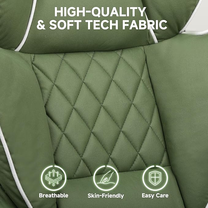 COMHOMA Big and Tall Gaming Chair with Pocket Spring Lumbar Support, Ergonomic Office Chair with Footrest, Executive Desk Chair with Outward Fixed Soft Armrests, Computer Chair with High Back, Green