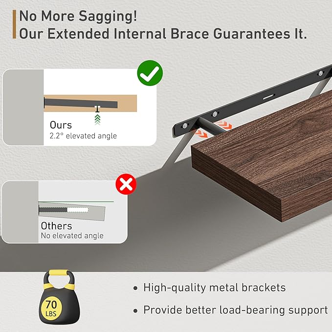 Fun Memories Floating Shelves 36 Inch Long, 9.3Inch Deep Floating Shelves for Wall, Extra Deeper & Thicker Wall Mounted Storage Shelf for Kitchen, Farmhouse, Walnut, 2 Pack