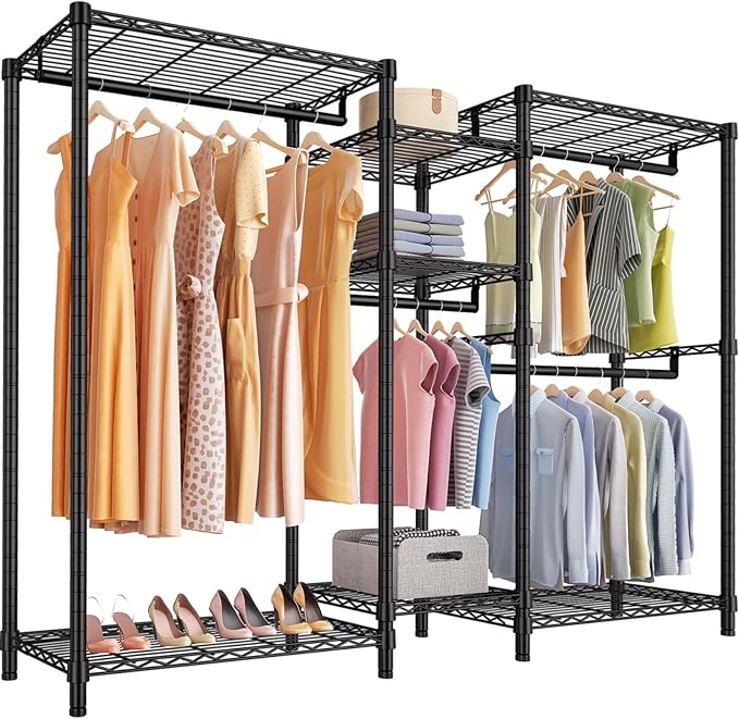 VIPEK Classic V6 Wire Garment Rack Heavy Duty Clothes Racks with Shelves, Freestanding Portable Wardrobe Closet Rack for Hanging Clothes Closet System 68.9" L x 15.7" W x 76.4" H, Load 850LBS, Black