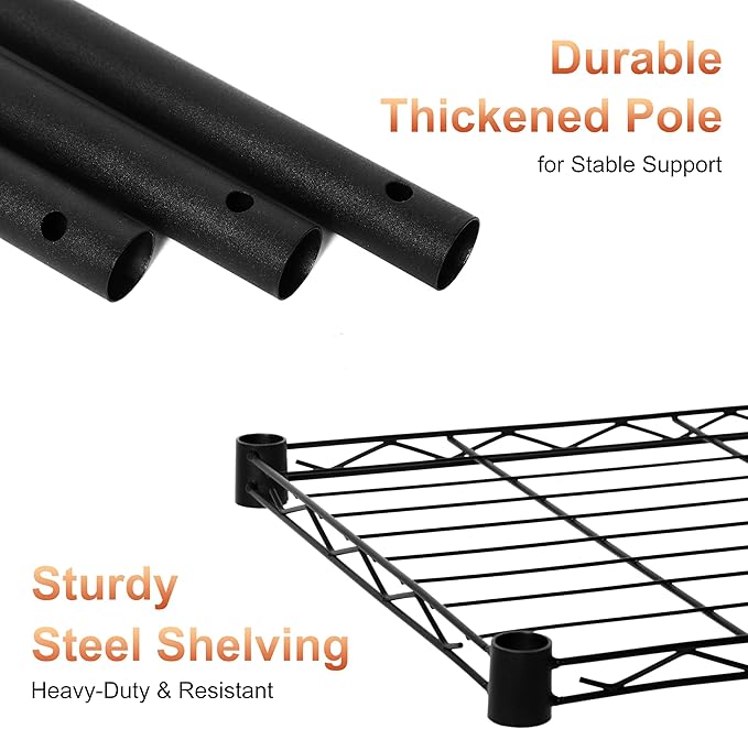 Whitmor 4 Tier Storage Shelves, Heavy Duty Metal Shelving, 400 lbs Capacity per Shelf, 1600 lbs Total, Easy Assembly for Kitchen, Garage, Plant, 18" L x 12" W x 38" H, Black