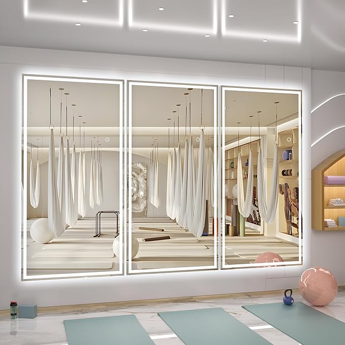 Hasipu Full Length Mirror with Lights, 95" x 40" LED Lighted Floor Standing Mirror, Full Body Dressing Hanging Mounted Mirrors, Dimmable, Tempered Glass, Safe to Use, Square White