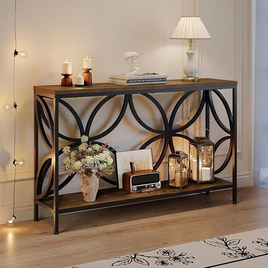 GiftGo Narrow Sofa Table 47.2 Inch, Industrial Sofa Table Behind Couch, Vintage Entry Console Table with Storage for Entryway, Living Room, Foyer, Elegant Design (Rustic Brown, 47.2)