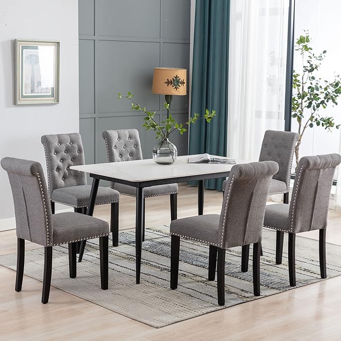 Westice Dining Room Chairs Set of 4 Upholstered Fabric Kitchen Chairs Dining Room Side Chair with Nailhead Trim and Rubber Wood Legs for Small Space Apartment, Gray