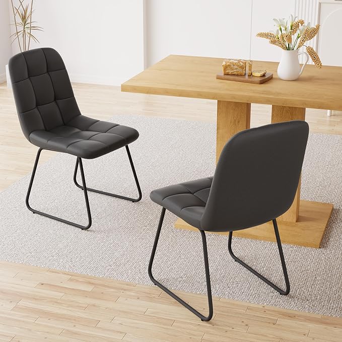 Dining Table Set for 4-6 People, 46 Inch Modern MDF Oak Kitchen Table with 4 Faux Leather Chairs, Rectangular Dining Room Table Set for Home, Small Spaces, Breakfast Nook (Oak Table + 4 Black Chairs)