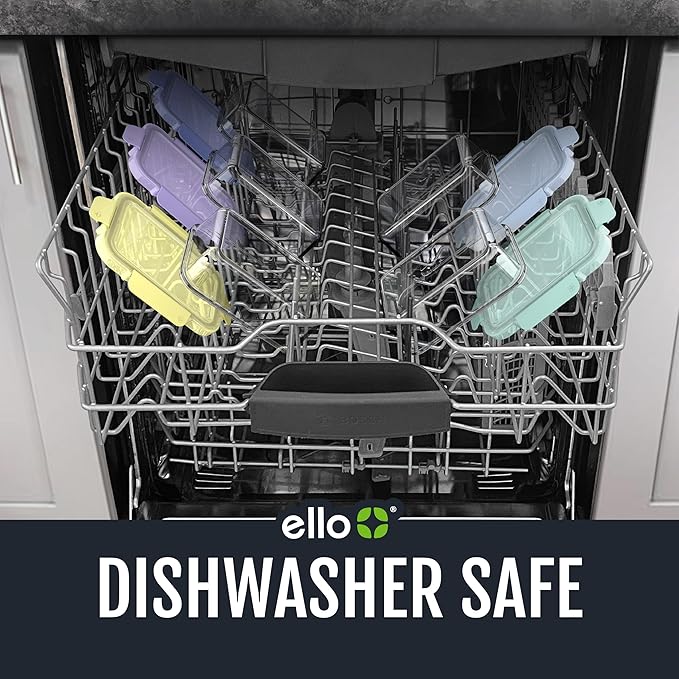 Ello Color Lock 3.4 Cup 10PC, 5 Pack Glass Meal Prep Sets Leak-Proof Glass Food Storage Containers with Airtight BPA-Free Plastic Lids, Dishwasher, Microwave, and Freezer Safe, Purple Rain