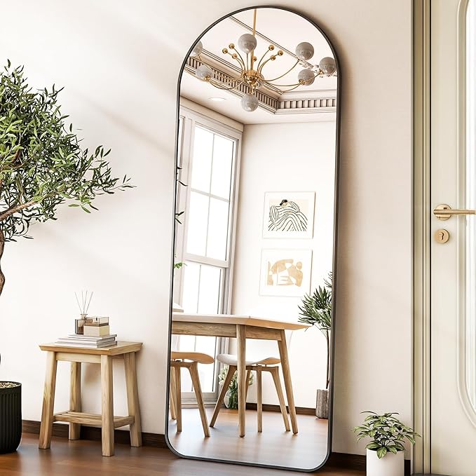 HARRITPURE Arched Full Length Mirror - 64"x21" Large Floor Standing Mirror, Aluminum Frame Dressing Mirrors with Stand for Bedroom/Living Room Wall Mounted, Black