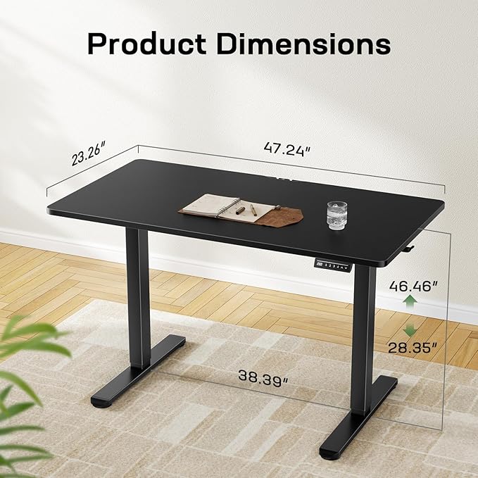 Marsail Electric Standing Desk with One-Piece Desktop,48 x 24 Height Adjustable Office Gaming Computer Desk with Tabletop,Home Office Stand up Desk with 4 Memory Presets, Table for Bedroom(2 Packages)