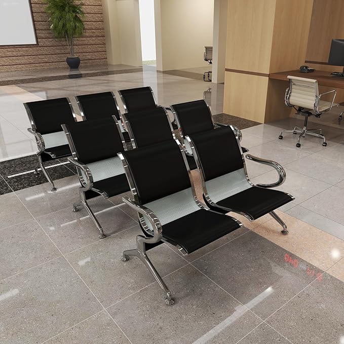 Kinfant Waiting Room Reception Chairs Set- 3 Pieces PU Leather Office Guest Reception Waiting Room Bench with Armrest for Waiting Area, Airport, Hospital, Bank, Salon, Barbershop, Black