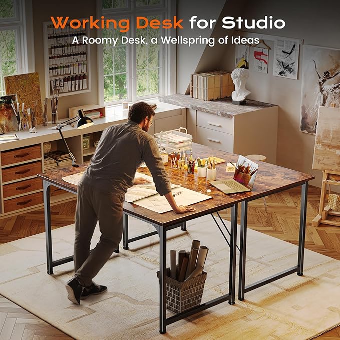 PRAISUN 40 X 24 Inch Computer Desk with Deeper Desktop, Gaming Office Writing Work Desk for Home Office, Study, Bedroom, Work from Home, Metal Frame, Rustic Brown