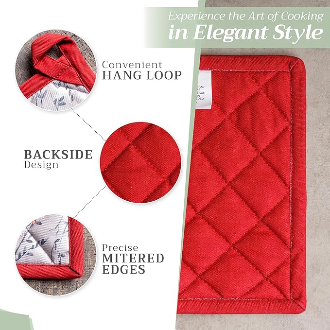 Maison d' Hermine Pot Holders 100% Cotton Heat Resistant Potholders 8" x 8" Hot Pads with Loop for Thanksgiving Christmas Decorations BBQ Cooking Baking Handling Hot Pans (Pack of 1, Fairy Christmas)