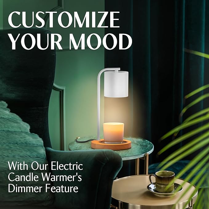 Candle Warmer Lamp with Timer and Dimmer & Includes 2 Bulbs, Electric Wax Candle Lamp Warmer for Jar Candles, Home Decor Aesthetic, and House Warming Gifts - White Wood