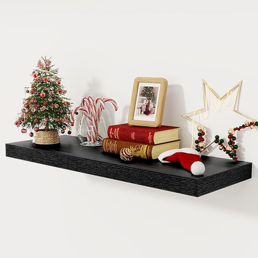 Black Floating Shelves 36 Inch Long, 12 Inch Deep Floating Shelves for Wall, 36 x 12 Shelves for Wall Storage & Display, 2" Thick Floating Shelf for Bathroom, Living Room, Bedroom, Set of 1