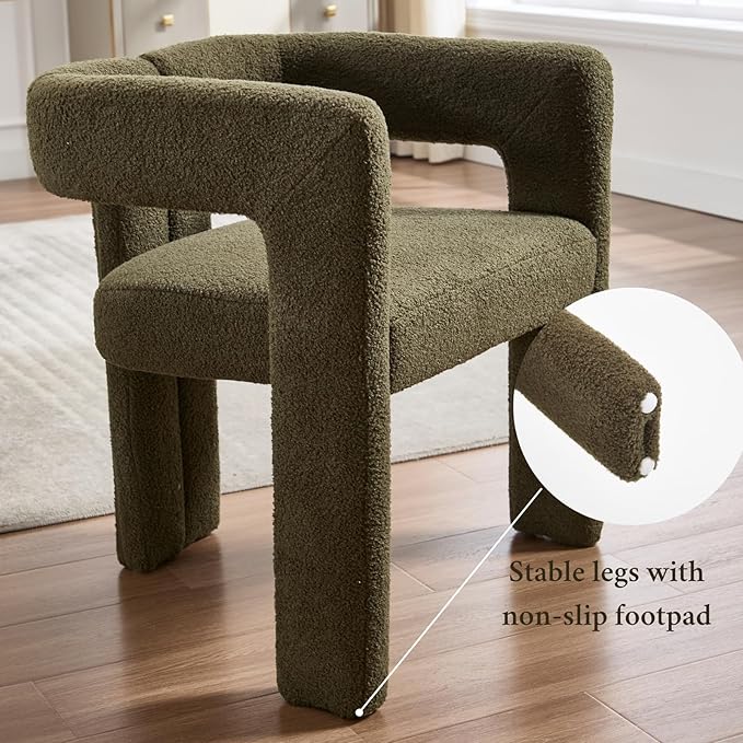 Modern Dining Chairs Set of 6, Upholstered Side Chairs Sherpa Fabric Guest Chairs with Barrel Backrest Armchair for Dining Room Living Room, Green