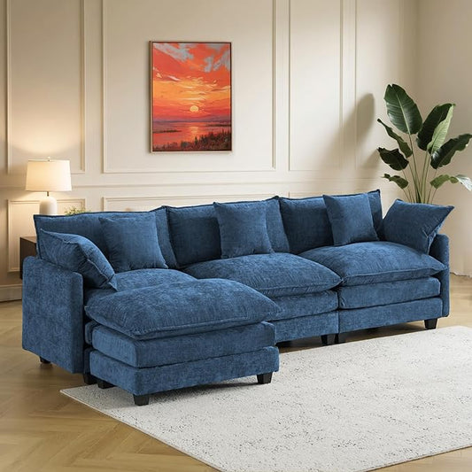 111.4" Cloud L Shaped Sectional Couch with Ottoman｜Modular Chenille Sofa with 29.1" Deep Seat｜FSC Solid Wood Frame｜Easy Assembly & 1YR Guarantee｜for Living Room Bedroom Apartment