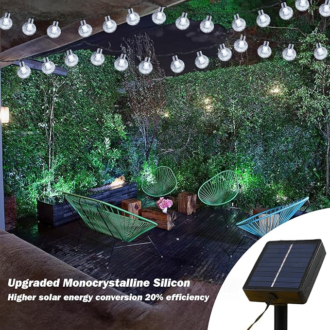 Solar Lights Outdoor Waterproof, 2 Pack Total 200LED 110FT Solar String Lights for Outside with 8 Modes, Outdoor String Lights Crystal Globe Patio Lights for Garden Yard Party Decor(Warm White)