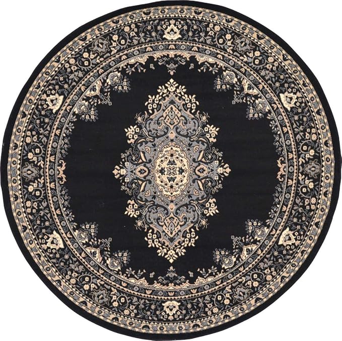 Unique Loom Reza Collection Traditional Persian Style Area Rug, 8' 0" x 8' 0", Black/Beige