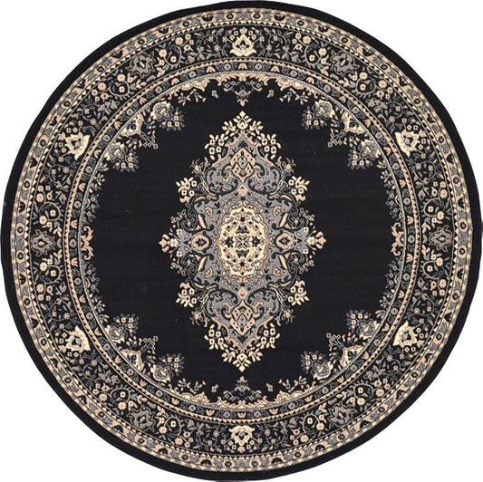 Unique Loom Reza Collection Traditional Persian Style Area Rug, 8' 0" x 8' 0", Black/Beige