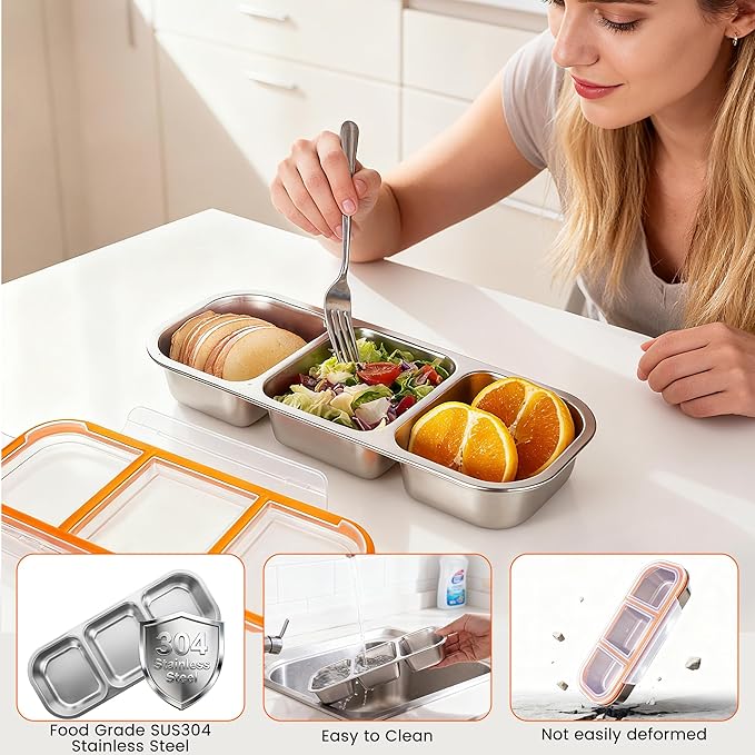 Bandesun Stainless Steel Snack Containers for Kids & Adults, 1 Pack Leek Proof Metal Bento Lunch Box with lids, Lunchable Containers for Travel, School, Home - Stackable Bento Snack Box