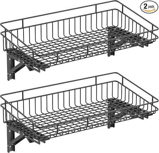 ULIBERMAGNET Large Folding Garage Shelf,Heavy Duty Wire Basket Storage Shelving,400LB Wall Mounted Storage DIY Folding Utility Racks for Garage, Office, Basement, Closet, Kitchen, Laundry
