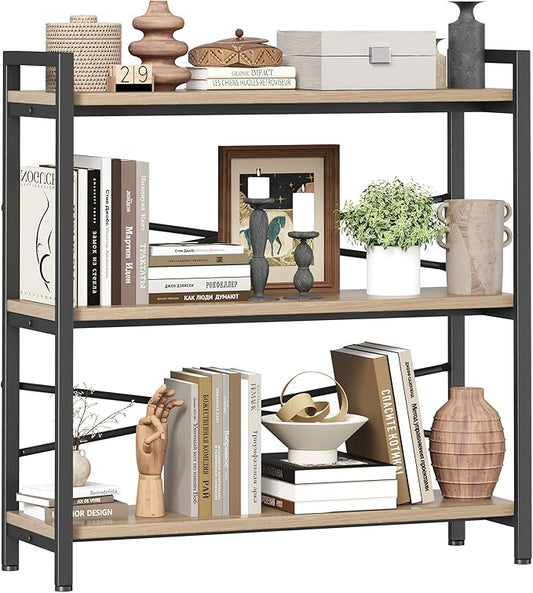 Book Shelf, 3 Tier Bookshelf 31.49" Width, Book Shelf Storage and Organization, Wooden and Metal Industrial Bookcase, Large Book Shelves for Home Living Room Bedroom Office Storage(Light Coffee)
