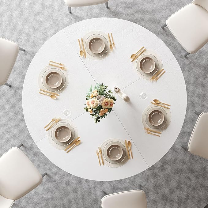 LVB Round Dining Table, Modern Wood Metal Kitchen Table, Industrial Small Dinner Room Tables for 4 to 6 People, Circle Coffee Dining Room Tables for Home Kitchen Living Room,White Oak, 51 Inch