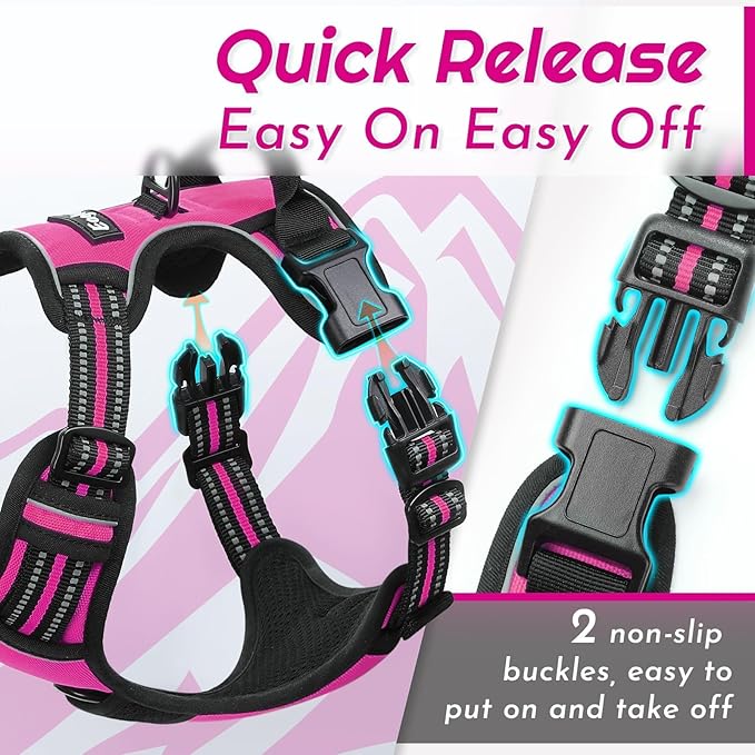Eagloo Dog Harness Small Sized Dog, No Pull Service Vest with Reflective Strips and Control Handle, Adjustable and Comfortable for Easy Walking, No Choke Pet Harness with 2 Metal Rings, Rose Red, S