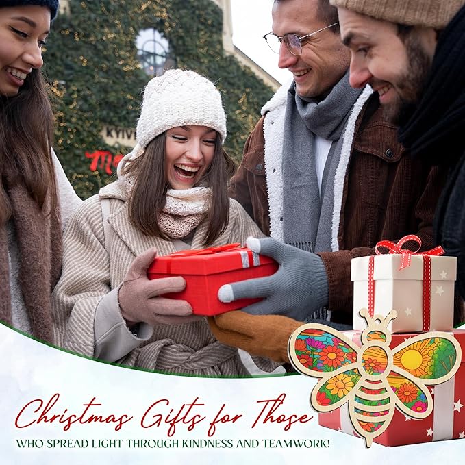 GEEMBI Christmas Team Gifts for Employees - Suncatcher Christmas Ornaments 2025 with Card for Tree Decorations - Thank You Appreciation Gifts for Employees Coworkers Teachers, Bee Gift for Women Men