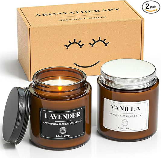 NORVENCE Scented Candles Gift Set, Stress Relief Candles for Home, Premium Soy Candle Set, Candles for Women and Men, Birthday & Christmas Gifts (Black & White, 7 oz)