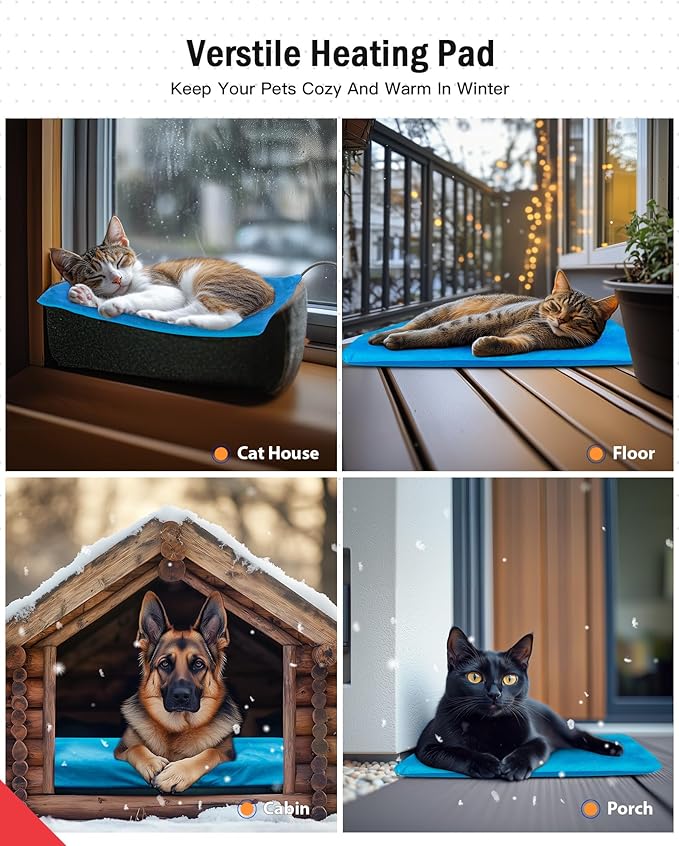 Outdoor Pet Heating Pad for Dog & Cat, Multi-Size Waterproof Heated Cat Dog Bed for Outside, Pet Heater Warmer Mat Blanket with Chew Resistant Cord for Senior Dog Cat House Whelping Box,Blue,24" x 36"