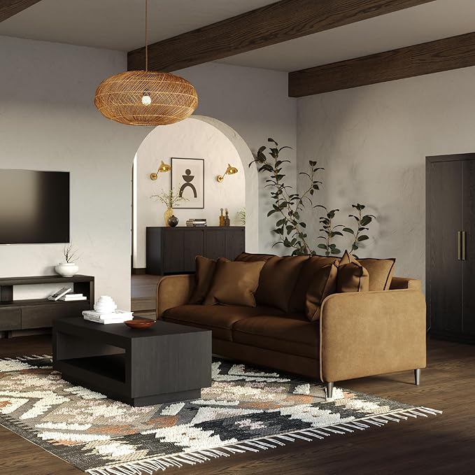 Maven Lane Artemis Coffee Table – 18 Inch Rectangle Table with Storage – Black Solid Wood – Ideal for Living Room and Lounge