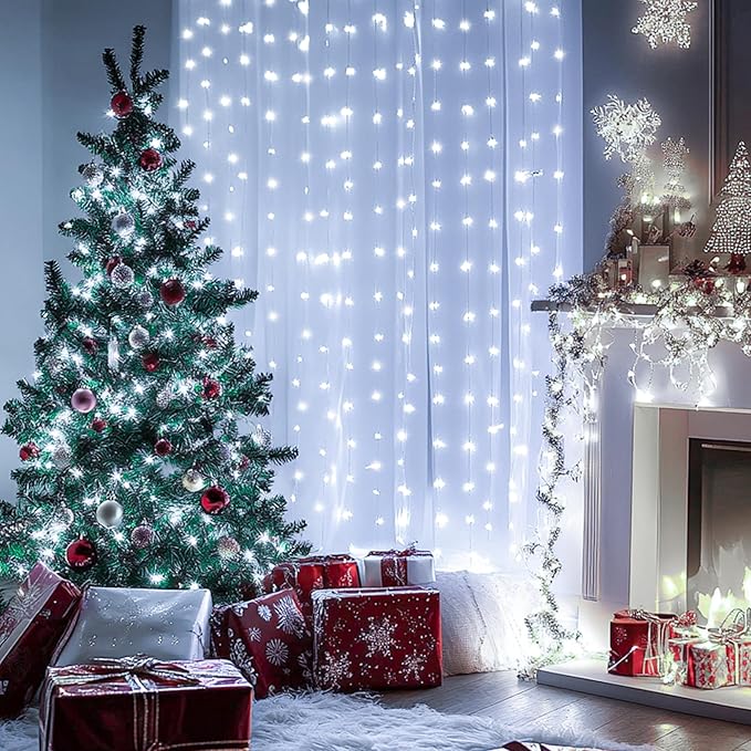 Kwaiffeo White Christmas Lights, 100ft 300LED Connectable Waterproof String Light Outdoor Indoor, 8 Modes Twinkle Light for Room Bedroom Wedding Holiday Outside Tree Decorations