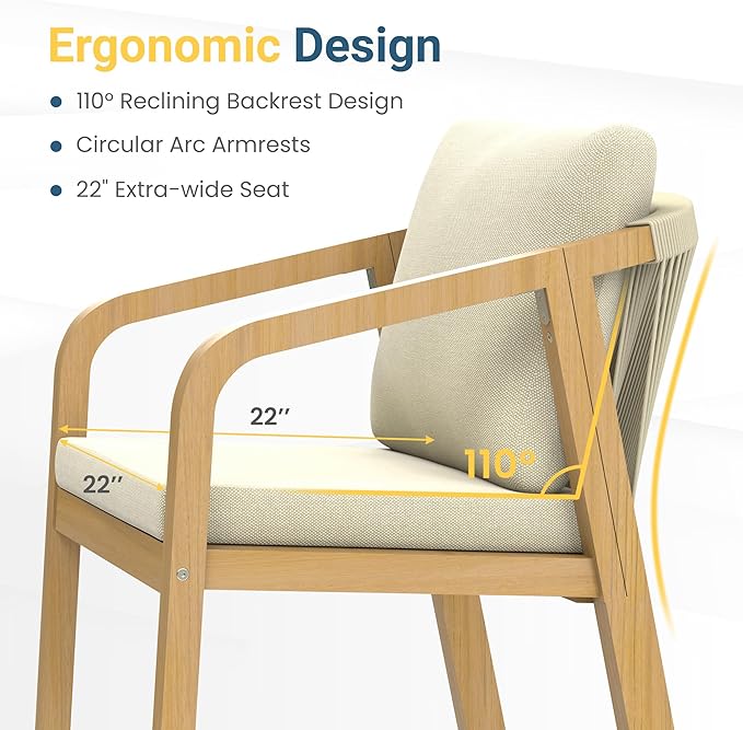 Wisteria Lane 7 Pieces Acacia Patio Dining Set for 6, Patio Dining Table and Chairs Set with Cushion, Modern Outdoor Dining Furniture Set for Lawn Backyard Garden Deck, Beige