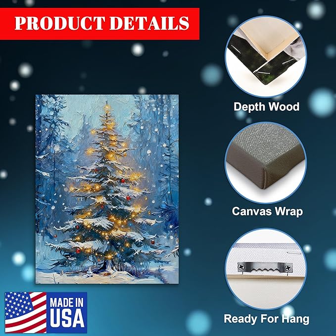 Framed Christmas Pictures Wall Decor,Vintage Pine Tree Prints,Winter Christmas Canvas Wall Art Decoration for Bedroom Bathroom Living Room Rustic Xmas Holiday Gifts (Christmas Tree 1, 16'' X 24'')