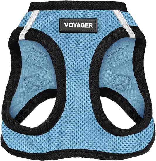 Best Pet Supplies Voyager Step-in Air Harness - All Weather Mesh, Reflective, No Pull Harness for Dogs, Cats - Secure with Hook & Loop Fastener, Buckle, Double D-Rings - Baby Blue/Black Trim, S
